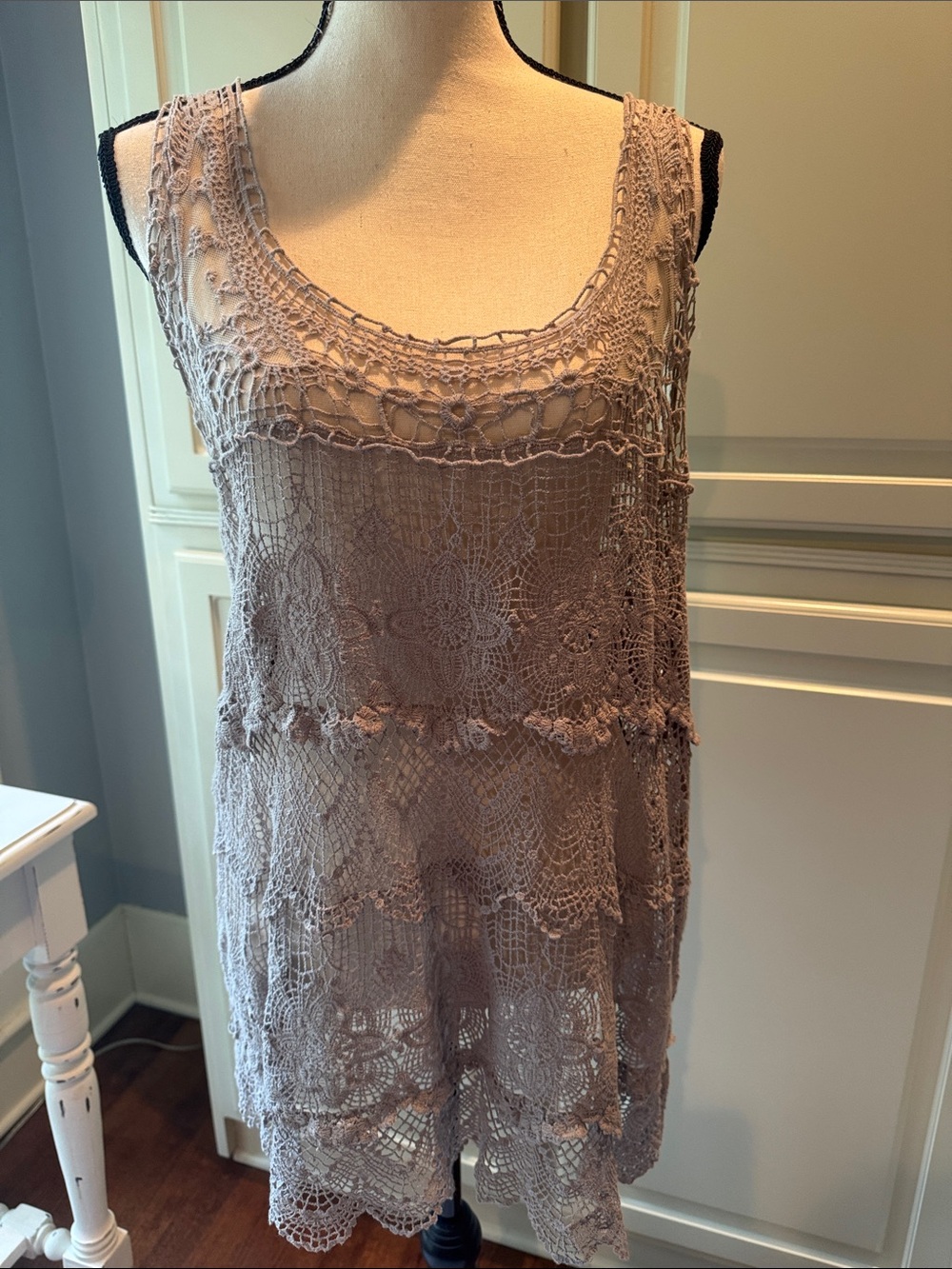 Lace Crochet Tank Tunic - grey
